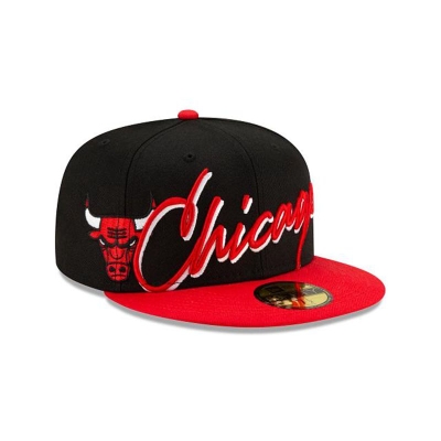 Chicago Bulls Gorra | New Era NBA Cursive 59fifty Fitted Cap Mexico - Negros